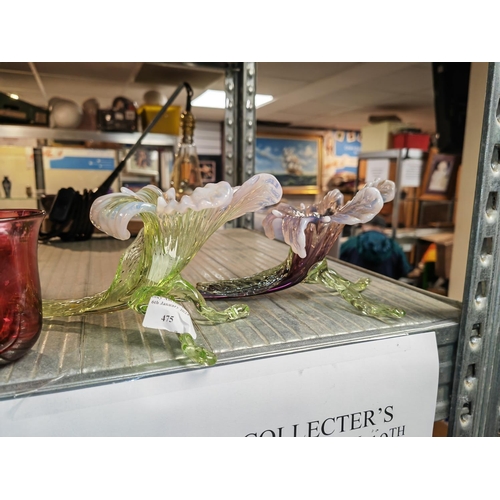 475 - Pair Of Victorian Vases In The Form Of Flowers Green And Pink Colour Circa 1880-1900