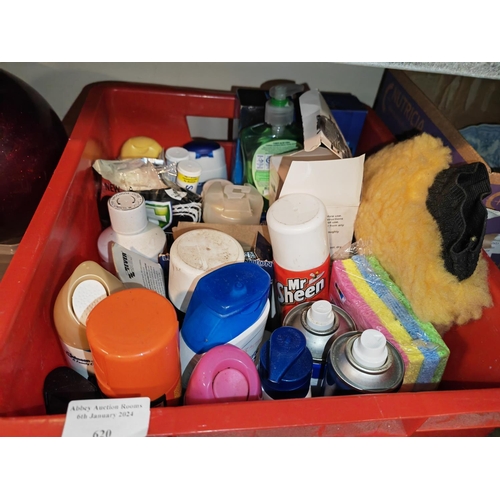 620 - Large Crate Of Cleaning Items Etc