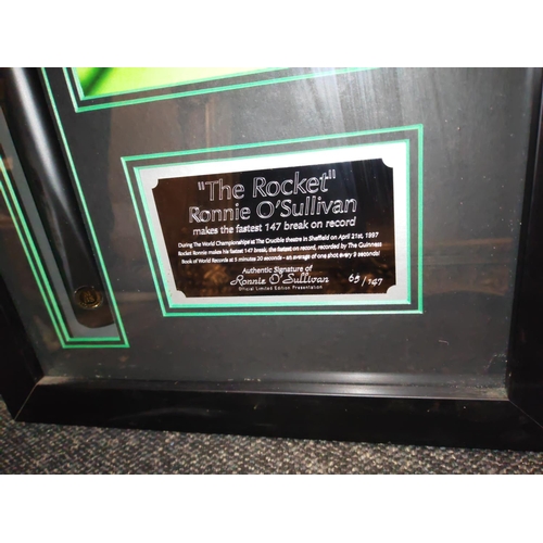 121 - Framed Authentic Autographed Ronnie O'Sullivan Snooker Cue In Presentation Case With Certificate