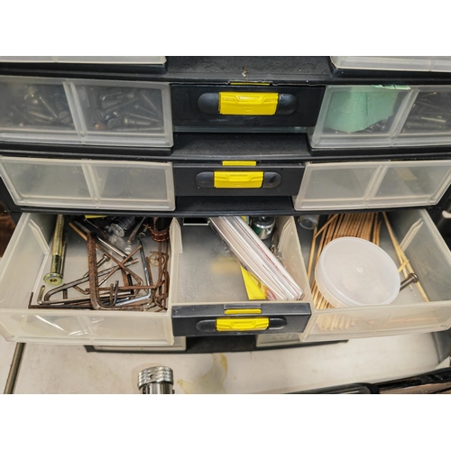 489 - Plastic Stanley Storage Box Full Of Watch And Clock Spares And Others