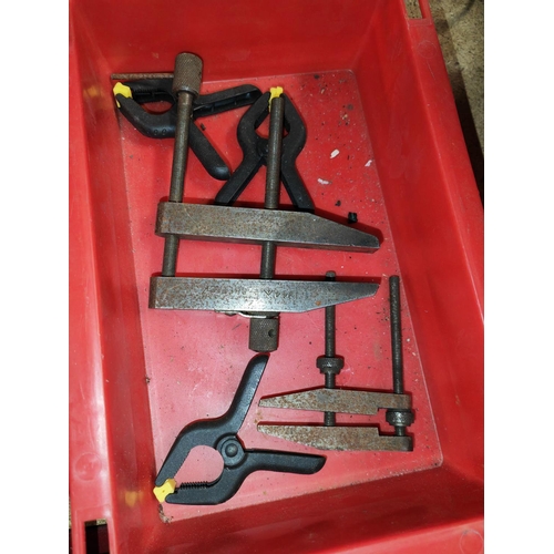 663 - 4 Storage Boxes With Some Contents Plus 5 Small Clamps