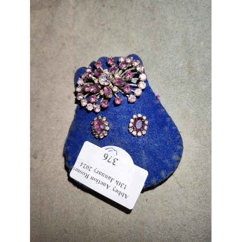 376 - Vintage Pink Amethyst Colour Broch And Matching Earrings