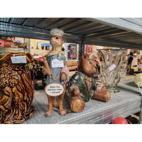 437 - Wooden Teddy And Meerkat Figurines