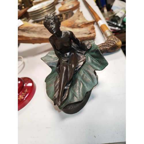 451 - Signed Heredites Resin Bronzed Lady Figurine