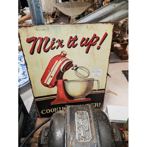 478 - Heavy Tin Plate Modern Mix It Up Cooking Wonder Food Mixer Sign