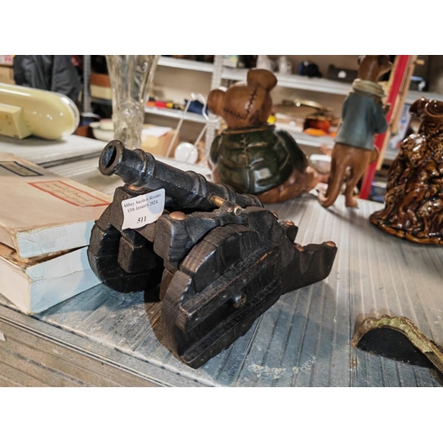 511 - Wood And Copper Model Of 16Th Century  Cannon On Carriage