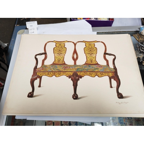 544 - 15 Colour Plates Of Furniture By Shirley Slocombe, 1905, Trimmed & Ready For Framing