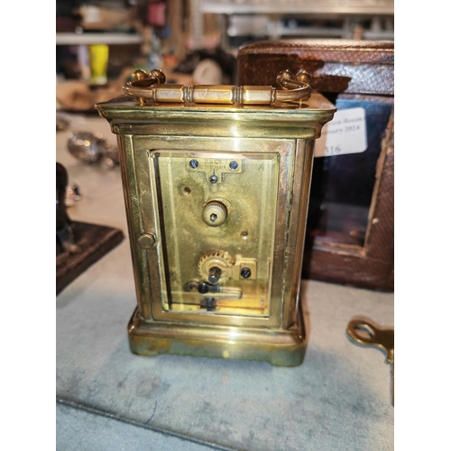 316 - Antique Carriage Clock In Case With Key Fully Working