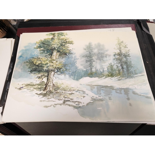 426 - 3 Folders Of Watercolour Paintings By Various Artists