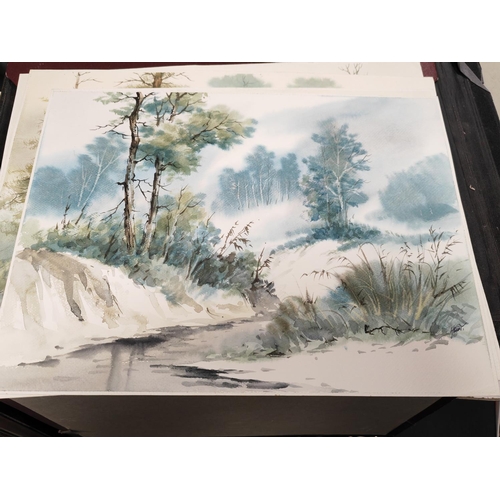 426 - 3 Folders Of Watercolour Paintings By Various Artists