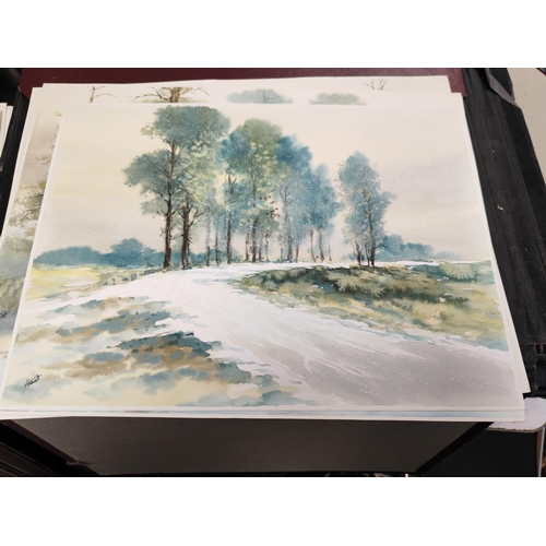 426 - 3 Folders Of Watercolour Paintings By Various Artists