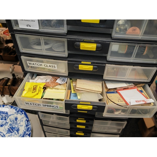 476 - Plastic Stanley Storage Box Full Of Watch And Clock Spares And Others