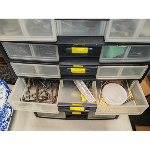 476 - Plastic Stanley Storage Box Full Of Watch And Clock Spares And Others