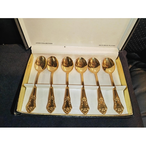 286 - Set Of 6 24Kt Gold Plated Teaspoons In Boc