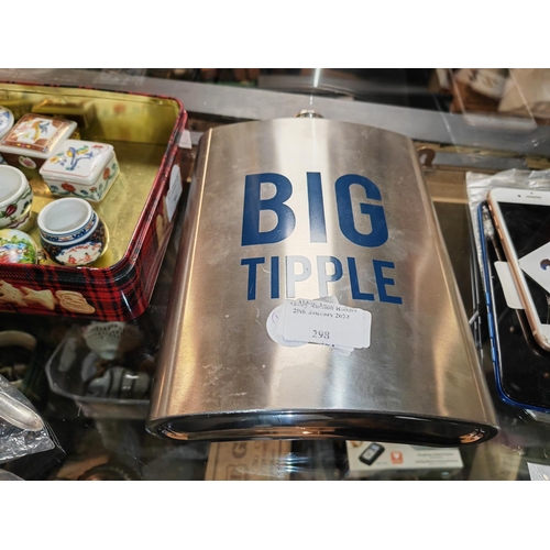 298 - Large Stainless Steel Big Dipple Hip Flask