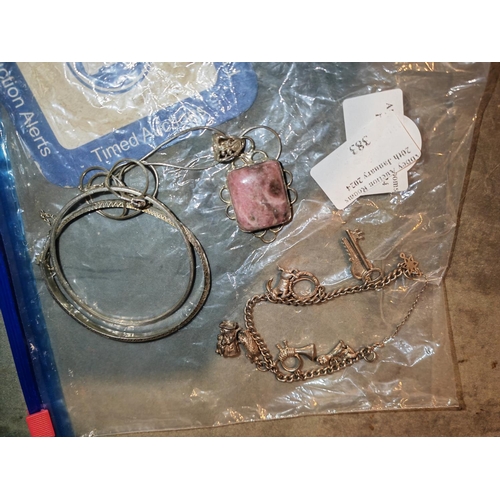 383 - Bag With 2 Silver Bangles, Bracelet And Chain