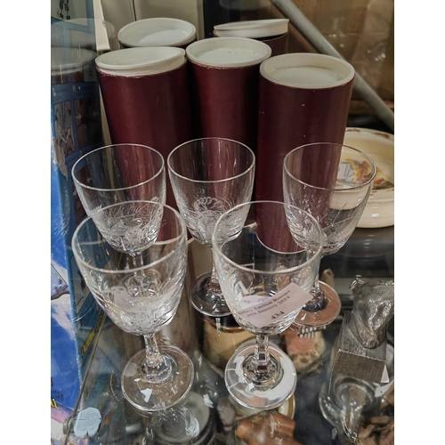 434 - Set Of 5 Etched Game Bird Patterned Liqueur Glasses With Boxes