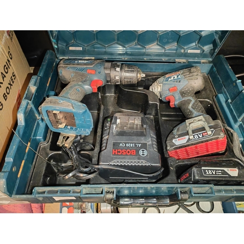 736 - Bosch Gds 18V V-Li Impact Wrench, Well Used Needs Servicing + Bosch Gsb 18-2-Li Combo Drill With 2 G... 