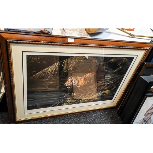 551 - Large Framed Frances Whitman Ltd Edition Print Of A Tiger Walking Through A Forest