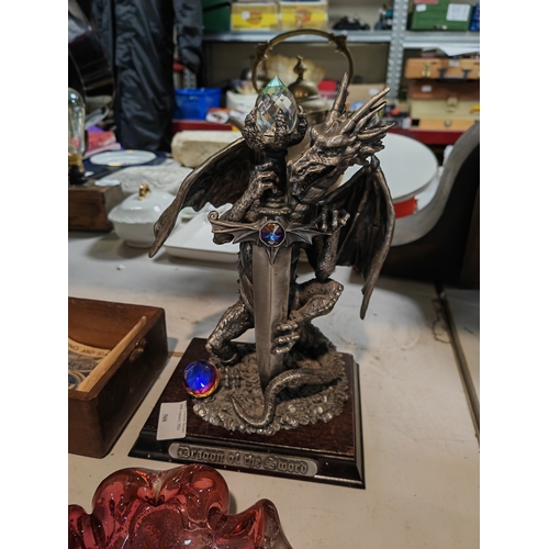 508 - Large Heavy Myth And Magic Limited Edition 867 Of 1250 Pc Dragon Of The Sword Ornament On Plinth Dat... 