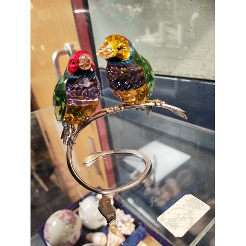 277 - Swarovski Gouldian Finches On Stand No 1141675 Approx. 5