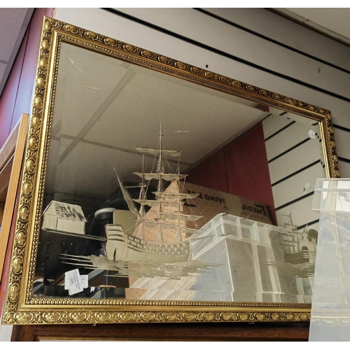 124 - Large Gilt Framed Mirror With Edge Boating Pattern