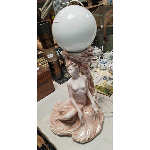 437 - China Naked Lady Table Lamp With Round Globe Shade