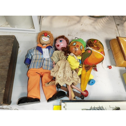 460 - 3 Pelham Puppets And A Wooden Parrot Puppet