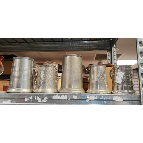 468 - 5 Pewter Tankards, Some With Writing On