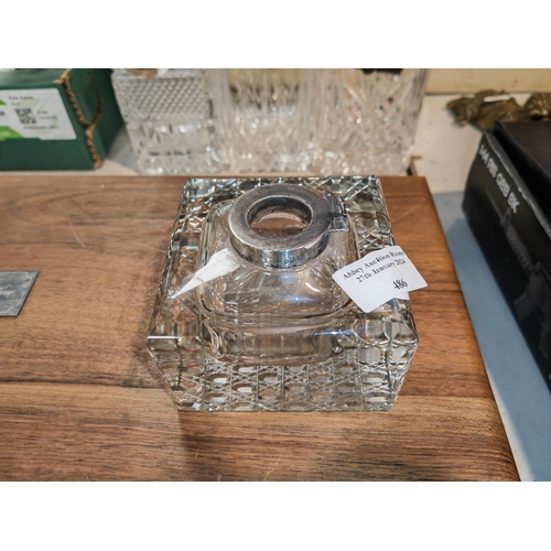 487 - Silver Topped Glass Inkwell, Missing Lid