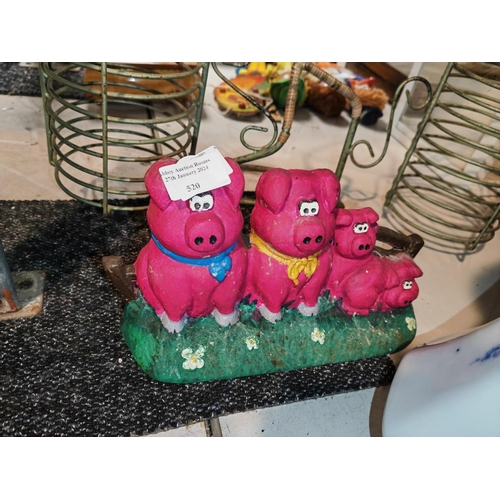 520 - 4 Little Pigs Painted Cast Iron Door Stop