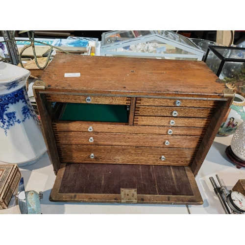 525 - Engineers Oak Cabinet With 2 Drawers Missing