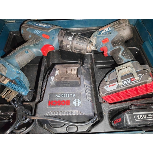 703 - Bosch Gds 18V V-Li Impact Wrench, Well Used Needs Servicing + Bosch Gsb 18-2-Li Combo Drill With 2 G... 