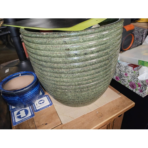 47 - 2 Large Green Flowers Pot Plus One Small