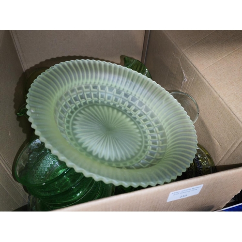 210 - Box Of Green Pressed Glass