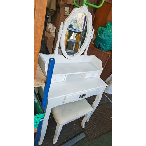 82 - White Painted Dressing Table With Mirror And Stool