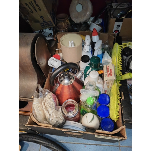 681 - Box Of Assorted Cleaning Items And Kettle