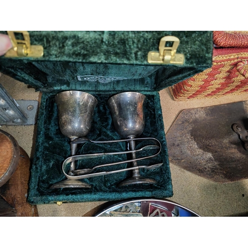 151 - Boxed Silver Plated Goblets And Tongs Set