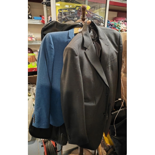 22 - 2 Mans Suits Size 40R  One Blue, One Black With Three Ties