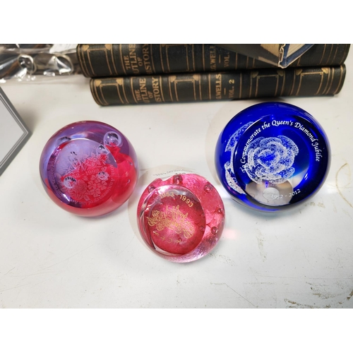 438 - 3 Caithness Paperweights, One Is The Queens Diamond Jubilee, And Two Is The 40Th Accession