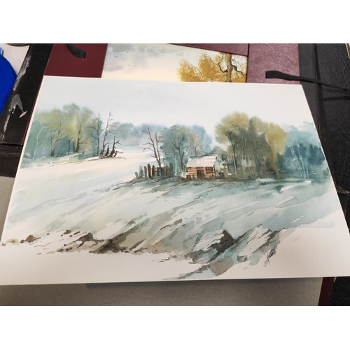 224 - 3 Folders Of Watercolour Paintings By Various Artists