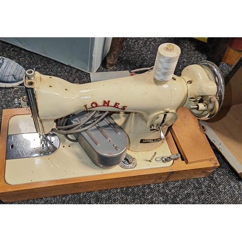 224 - Jones Sewing Machine In Case (Case In Worn Condition)