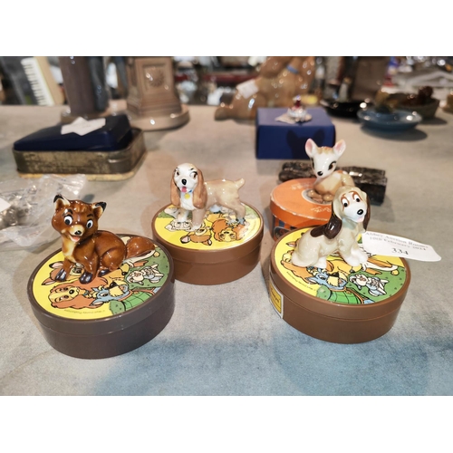 334 - 4 Wade Whimsies From Disney Films Ie: Lady And The Tramp And 101 Dalmatians And Bambi, Tod, Copper, ... 