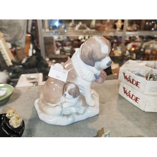 343 - Lladro St Bernard And Pup Ornament