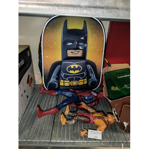 656 - Batman Back Pack Plus A Spiderman, Plus Troll Action Figures