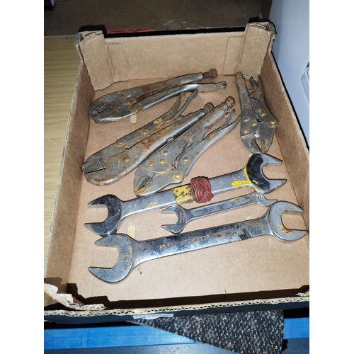 86 - Small Box With Mole Grips And Spanner 2 Military Ones