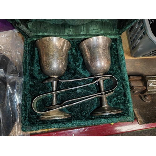 151 - Boxed Silver Plated Goblets And Tongs Set