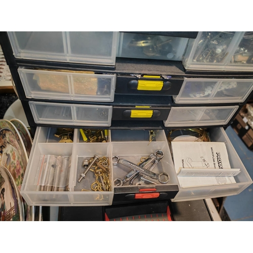 531 - Plastic Stanley Storage Box Full Of Watch And Clock Spares And Others