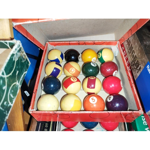 675 - Selection Of Snooker And Pool Ball Sets Some Incomplete With 2 Triangles And A Scoreboard