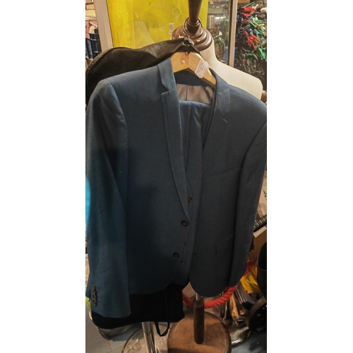 27 - 2 Mans Suits Size 40R  One Blue, One Black With Three Ties